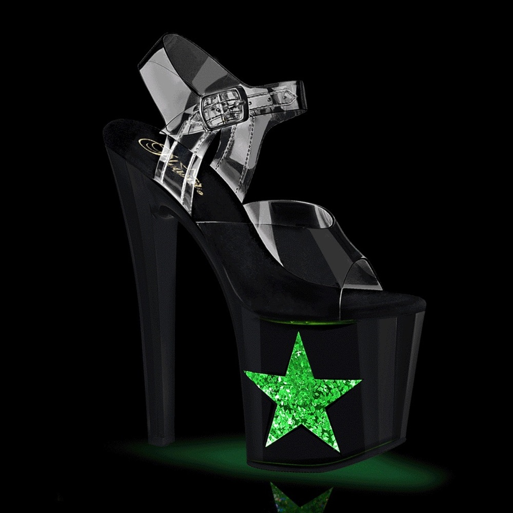Pleaser Black Platform Heels with Multicolor, Light-Up Green Star